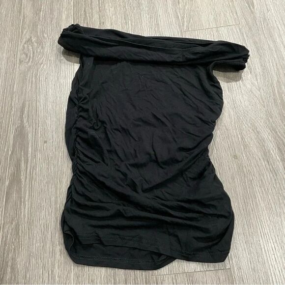 SHEIN BAE Asymmetrical  Neck Ruched Mesh Tee, Going Out Top black medium - Picture 4 of 5